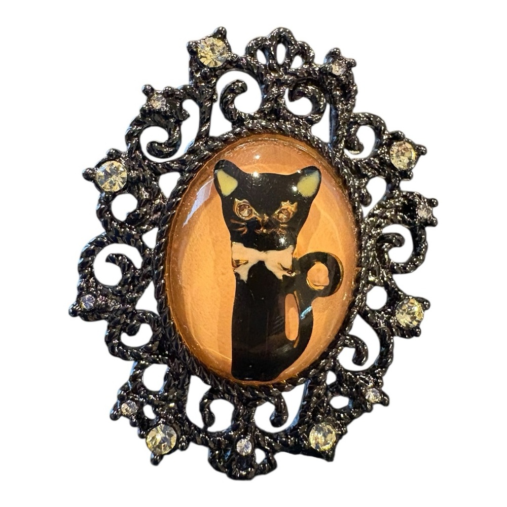 Betsey Johnson “Cameo Critters” Cat Cameo Earrings & Ring Set Vintage J13 - Picture 3 of 9